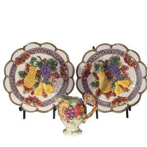 Fitz & Floyd Omnibus 1995 Fruit & Vegetable Ceramic Plate Set & Pitcher